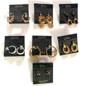 Elite Fashion Earrings Lot of (7) Silver & Gold earrings, All New on board
